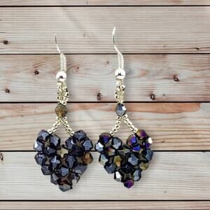 Oilnana handmade Crystal heart. Black purple ab crystal heart‎ drop earrings.